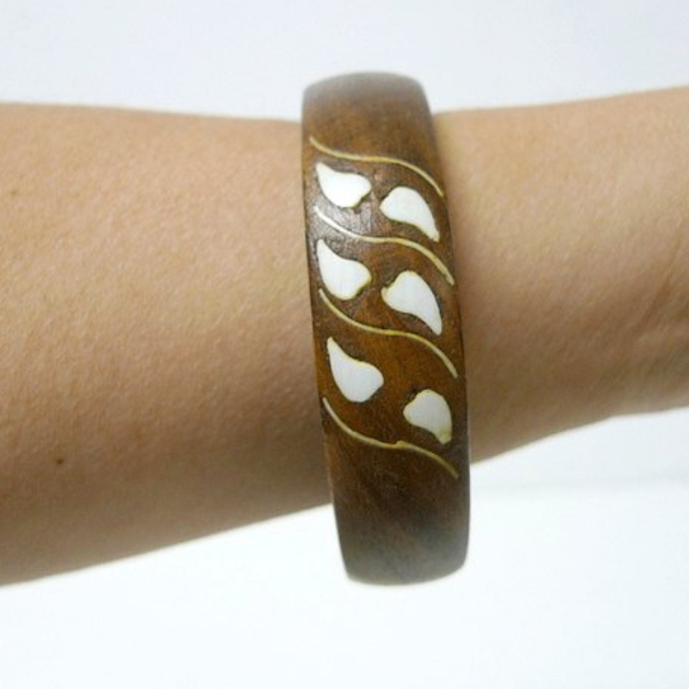 wood with bone inlay boho bangle